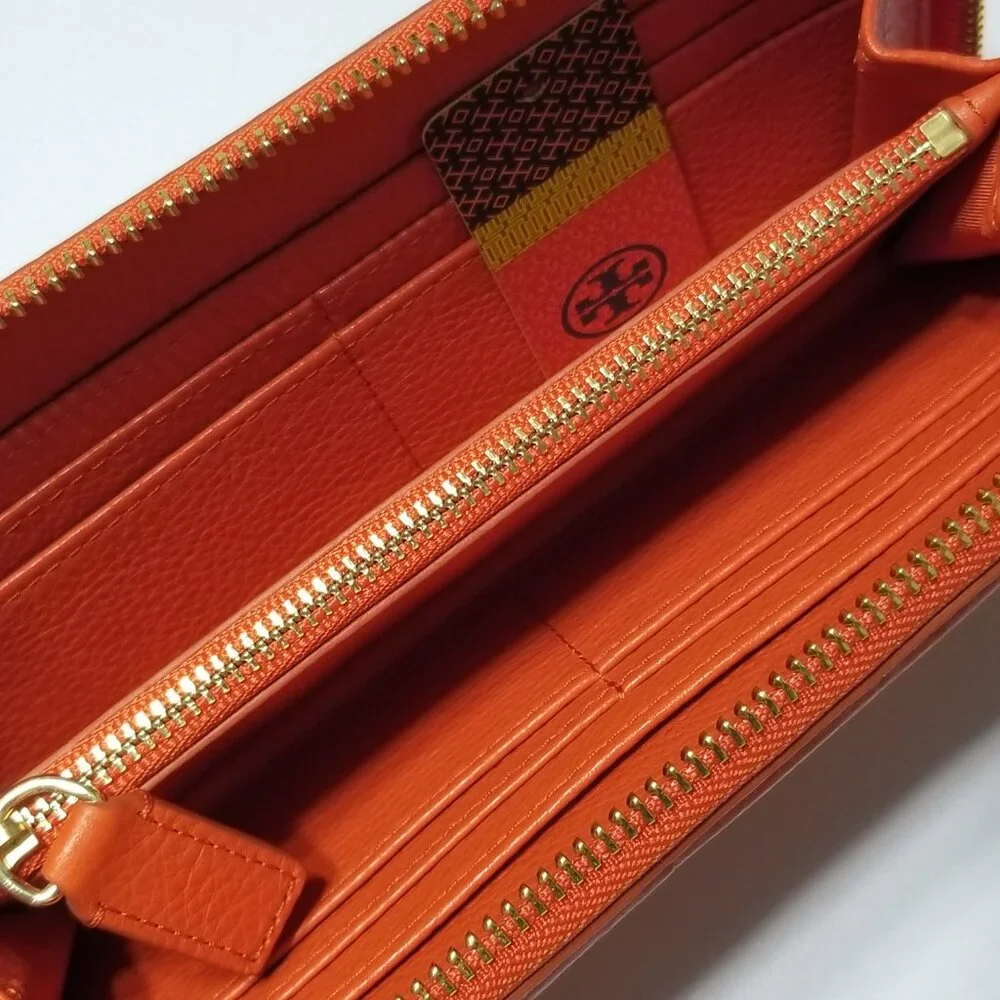 NWT Tory Burch Amanda Zip Continental Wallet Orange High-Quality Pebble‎ Leather